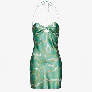 SER.O.YA Farah Silk Dress in Green Nautical Print